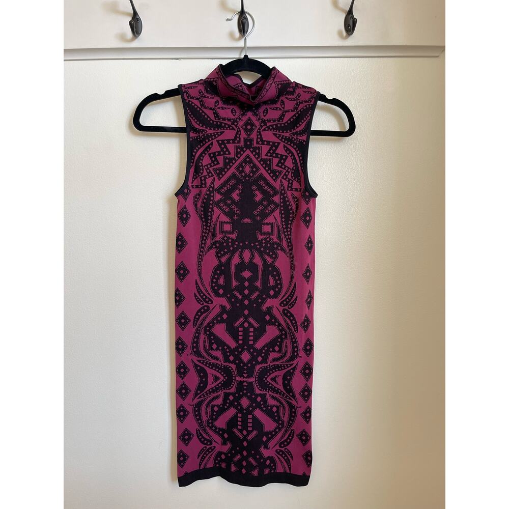 Intimately Free People Form Fitting Sheath Dress in Purple and Black Print